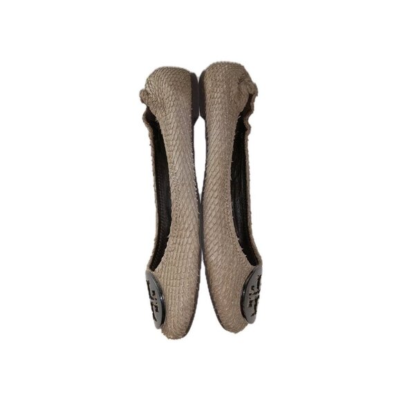 Tory Burch Women's Size 7 Reva Flats Python Print Brown Cream Shoes - Picture 4 of 11